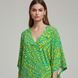 🌻NEW w/tag Trina Turk Trellis V-Neck Tunic Swim Cover-Up Dress Size Large